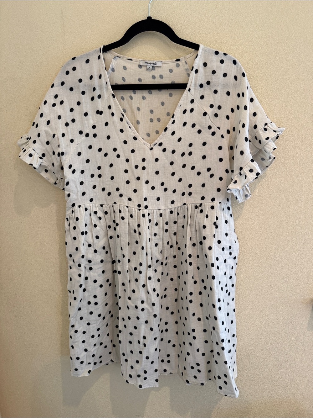 Madewell White Tunic with Black Polka Dots V-Neck